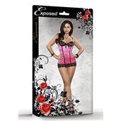 Stretch Satijnen Chemise & String - Roze L/XL